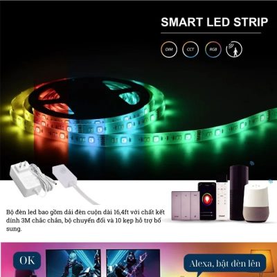 Dải đèn Led thông minh RGB CCT Wifi, APP + Điều khiển từ xa