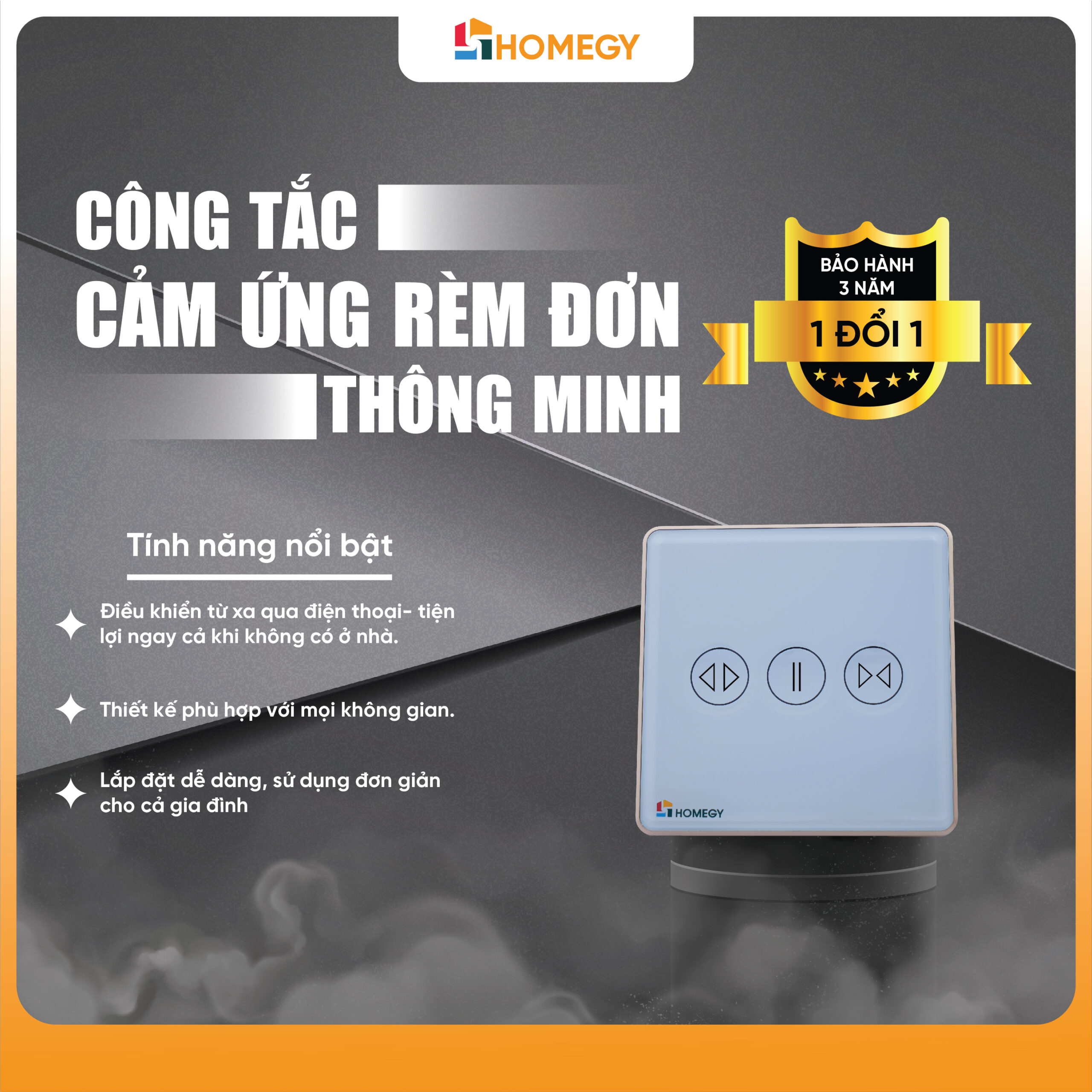 Công tắc cảm ứng thông minh BLE rèm đơn kính phẳng