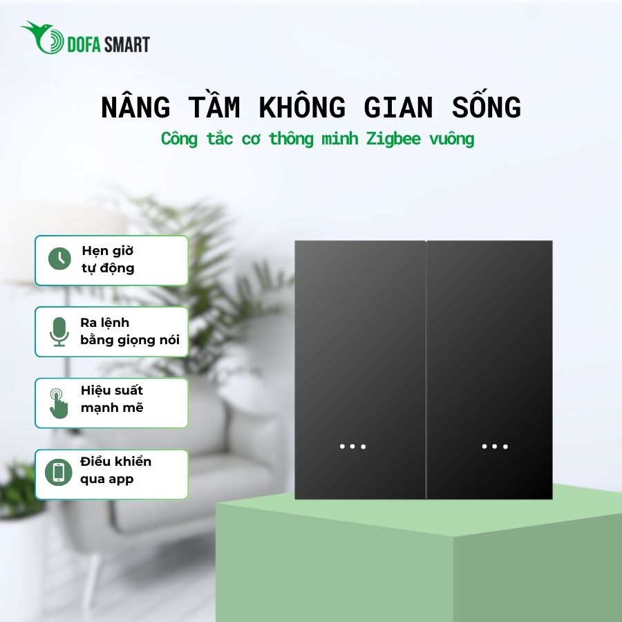 Công tắc cơ thông minh vuông 2 nút Zigbee màu đen