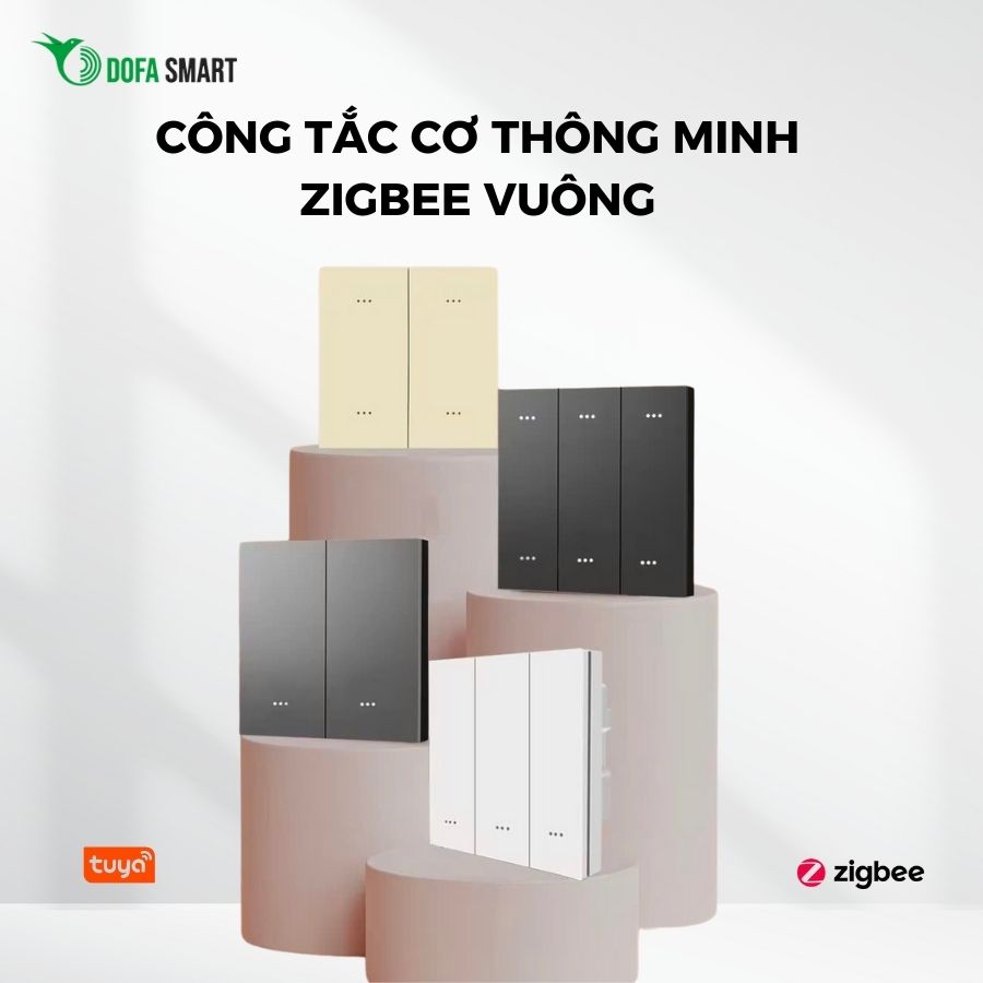 Công tắc cơ thông minh vuông 2 nút Zigbee màu trắng