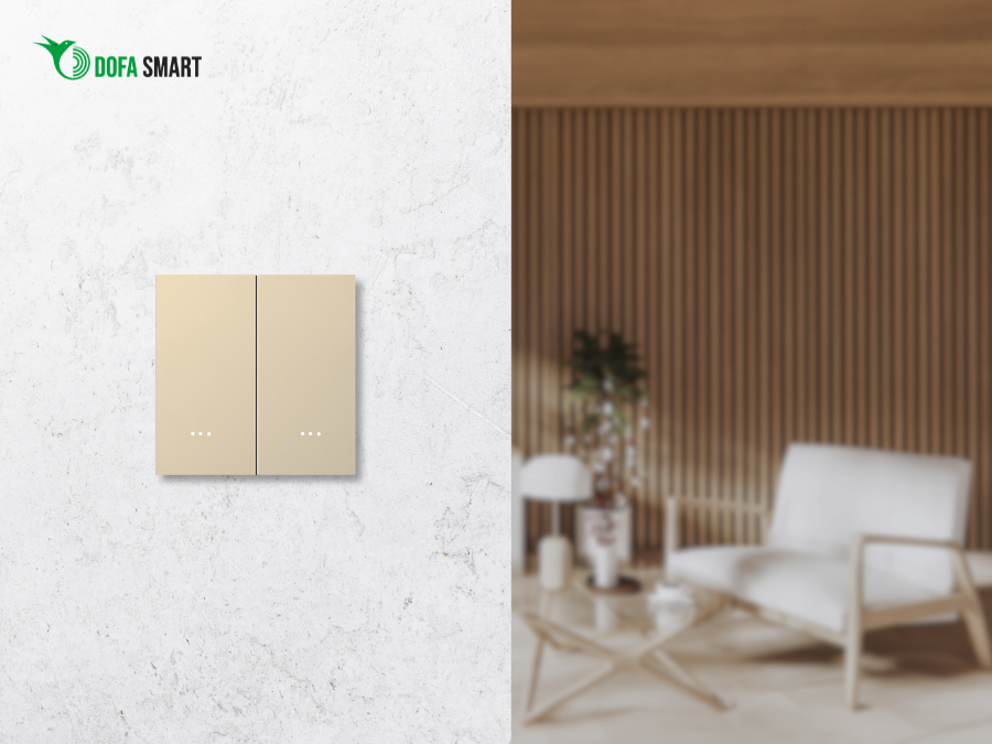 Công tắc cơ thông minh vuông 2 nút Zigbee màu vàng
