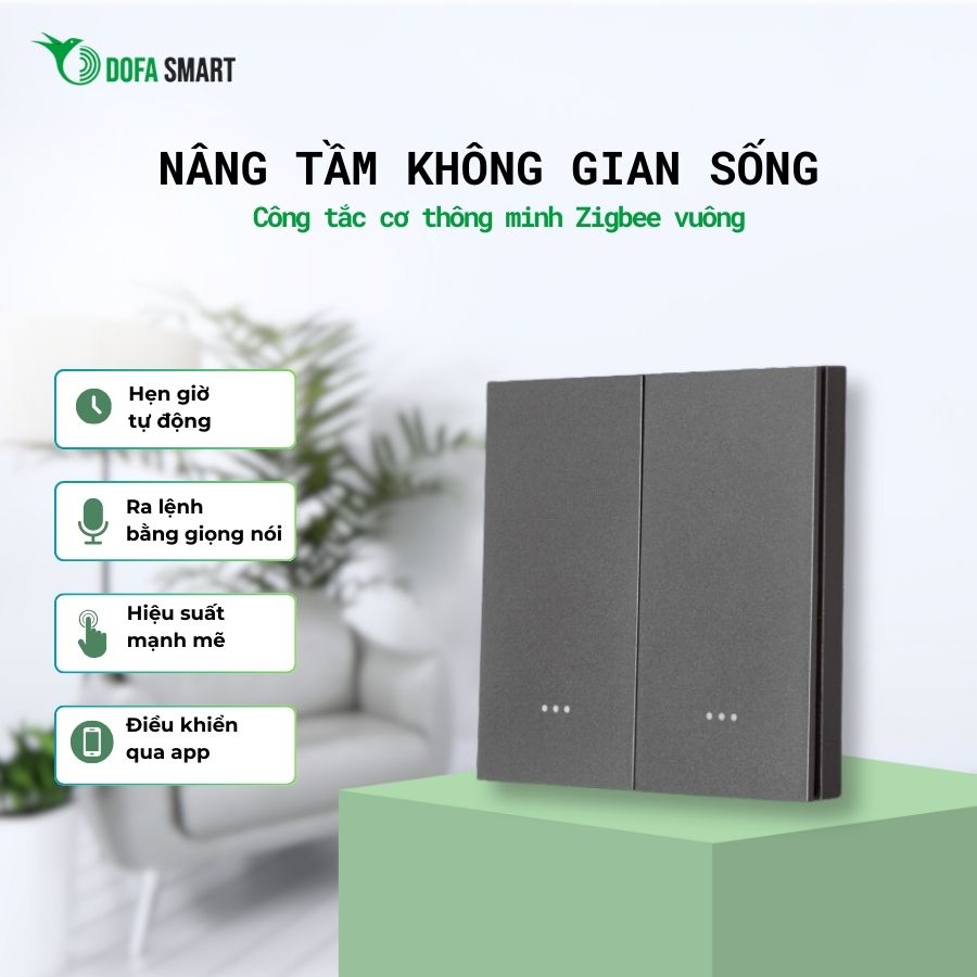 Công tắc cơ thông minh vuông 2 nút Zigbee màu xám